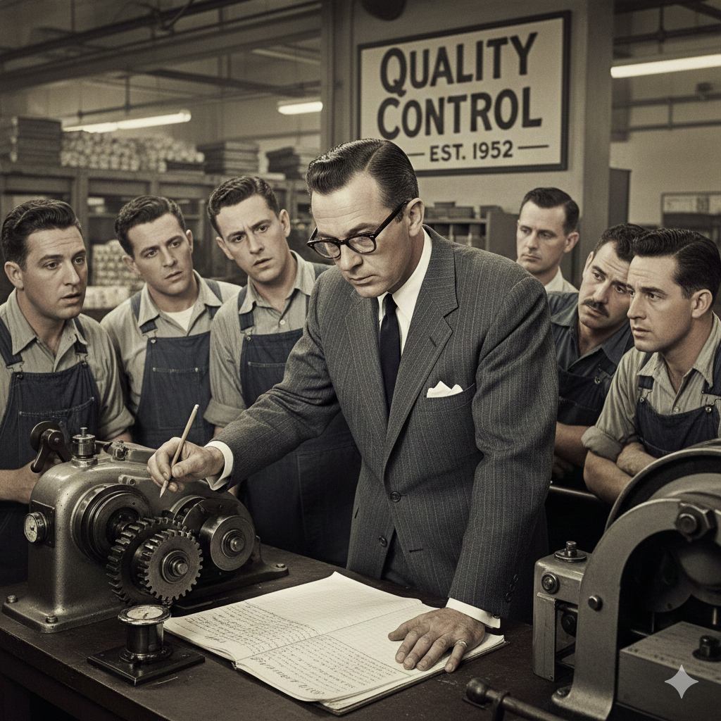 Un auditor en una fábrica en 1950